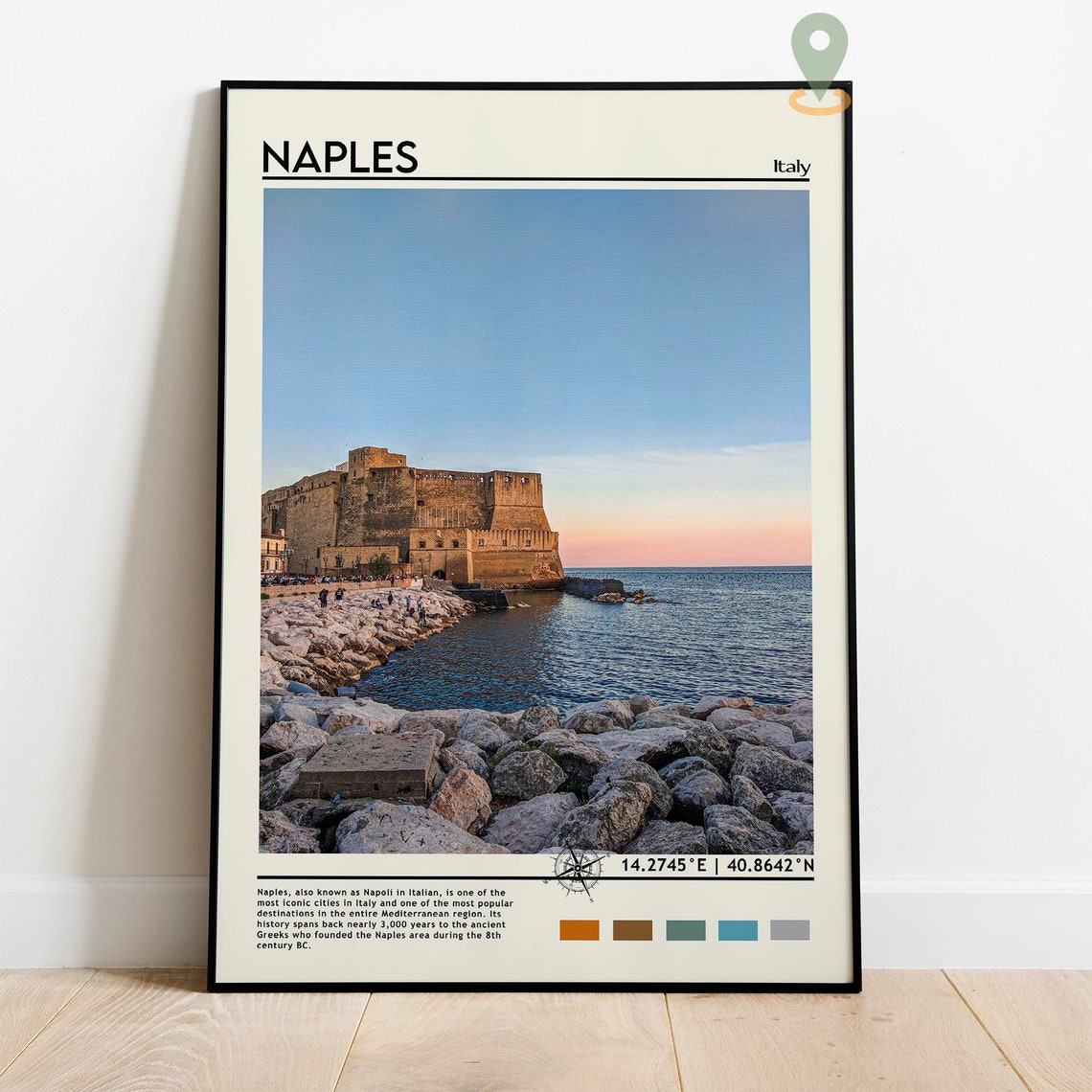 Naples Italy Sunset Coastline Castle by the Sea Vintage Poster - Image 2