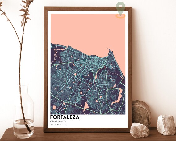 Fortaleza Ceara Brazil Vibrant Coastal City Map Peach Navy Street Poster