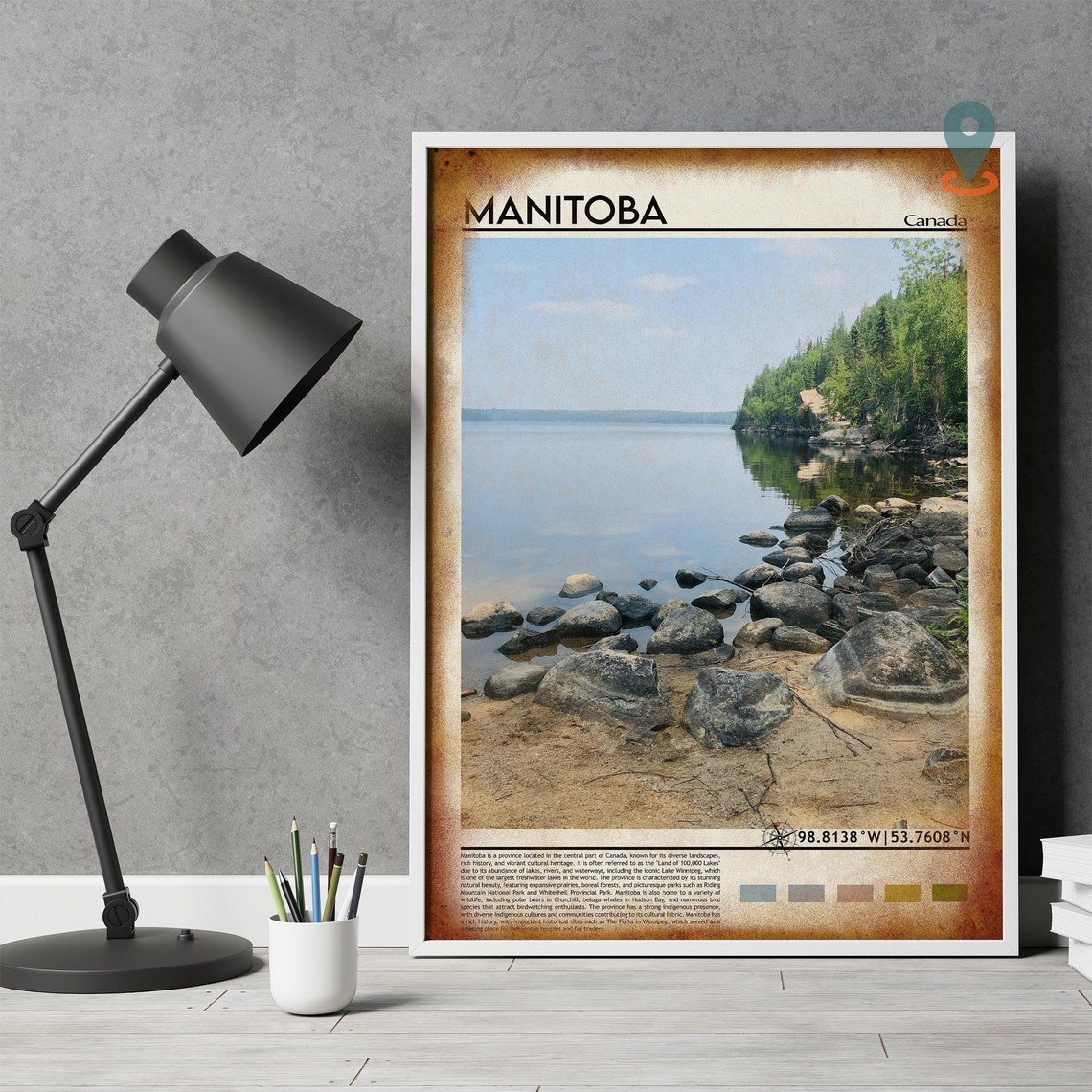 Manitoba Canada Tranquil Rocky Lakeshore Nature Scene Poster - Image 4