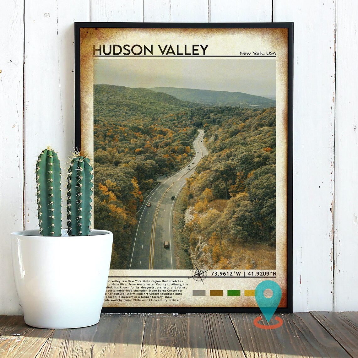 Hudson Valley New York Autumn Aerial Road Fall Foliage Travel Poster - Image 5