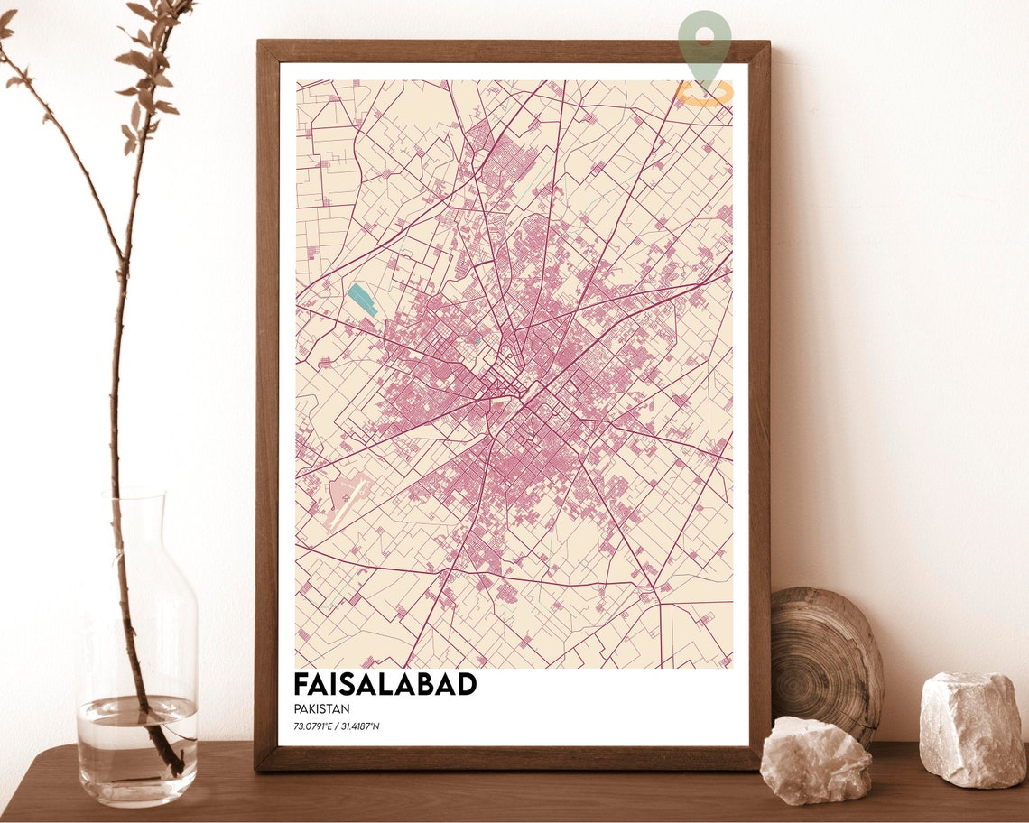 Faisalabad Pakistan Teal Green Street Map Modern Art Decor Poster - Image 6