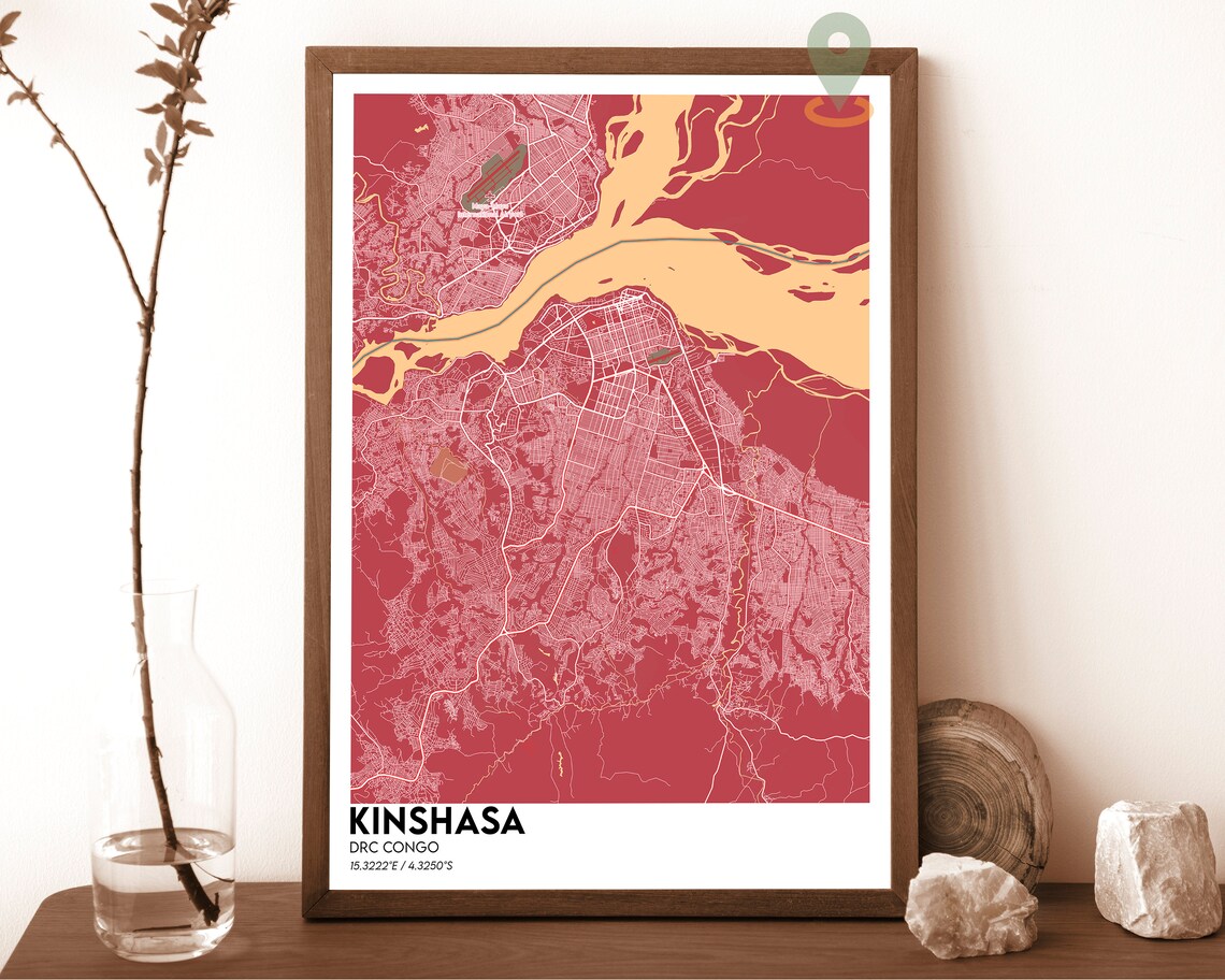 Kinshasa DRC Congo City Street Map Art Geography Travel Poster - Image 3