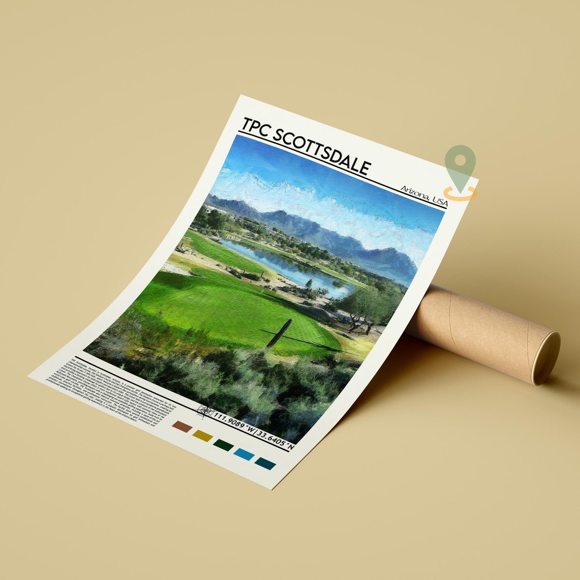 TPC Scottsdale Arizona Golf Course Desert Lake Mountains Sports Poster - Image 5