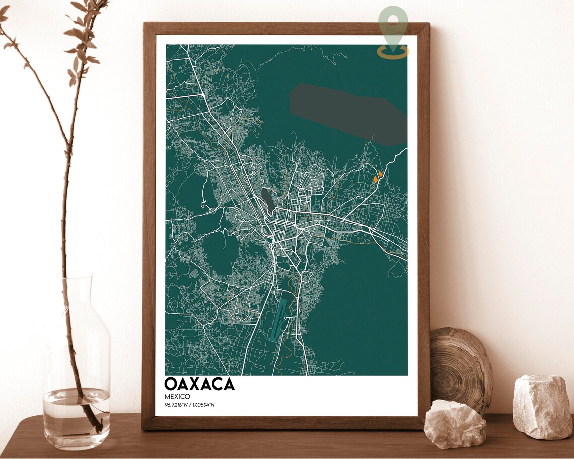 Oaxaca Mexico Midnight Blue Minimalist Street Map Travel Poster - Image 4