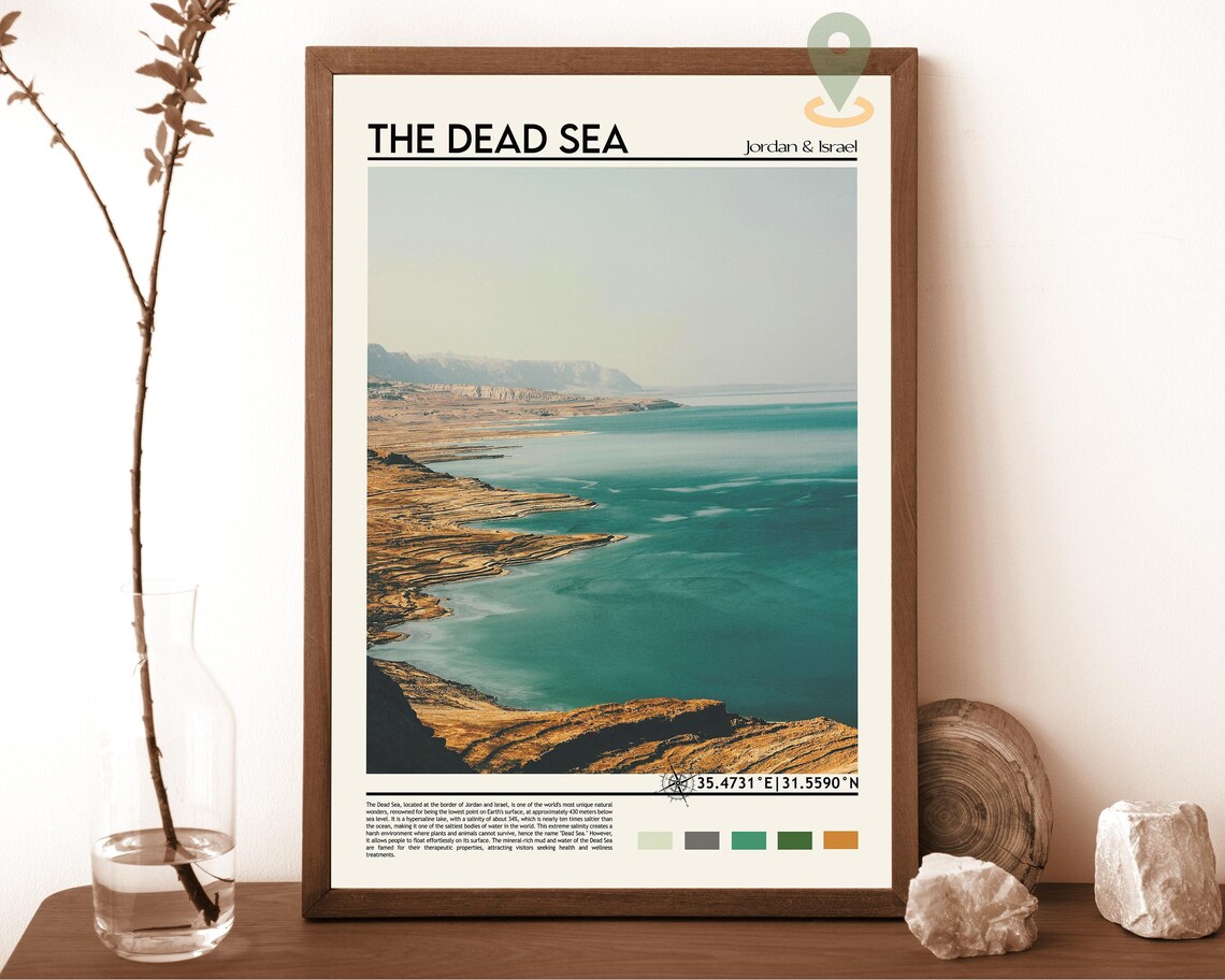 The Dead Sea Jordan and Israel Turquoise Coastal Landscape Poster