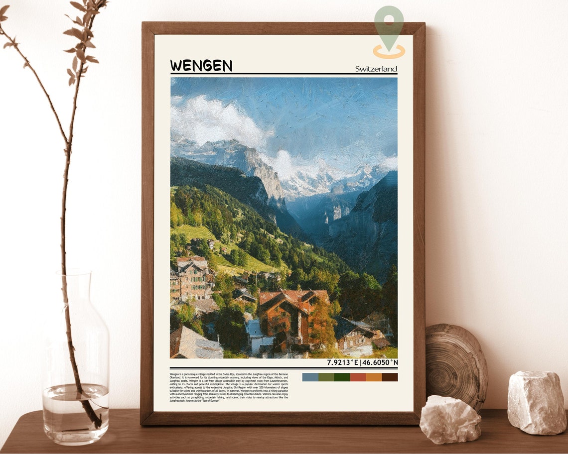 Wengen Switzerland Alpine Village Eiger Valley View Travel Poster