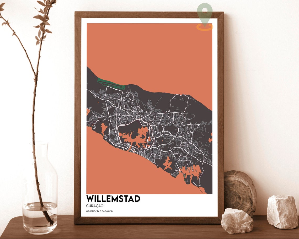 Willemstad Curacao Teal Cream Caribbean City Map Line Poster - Image 5