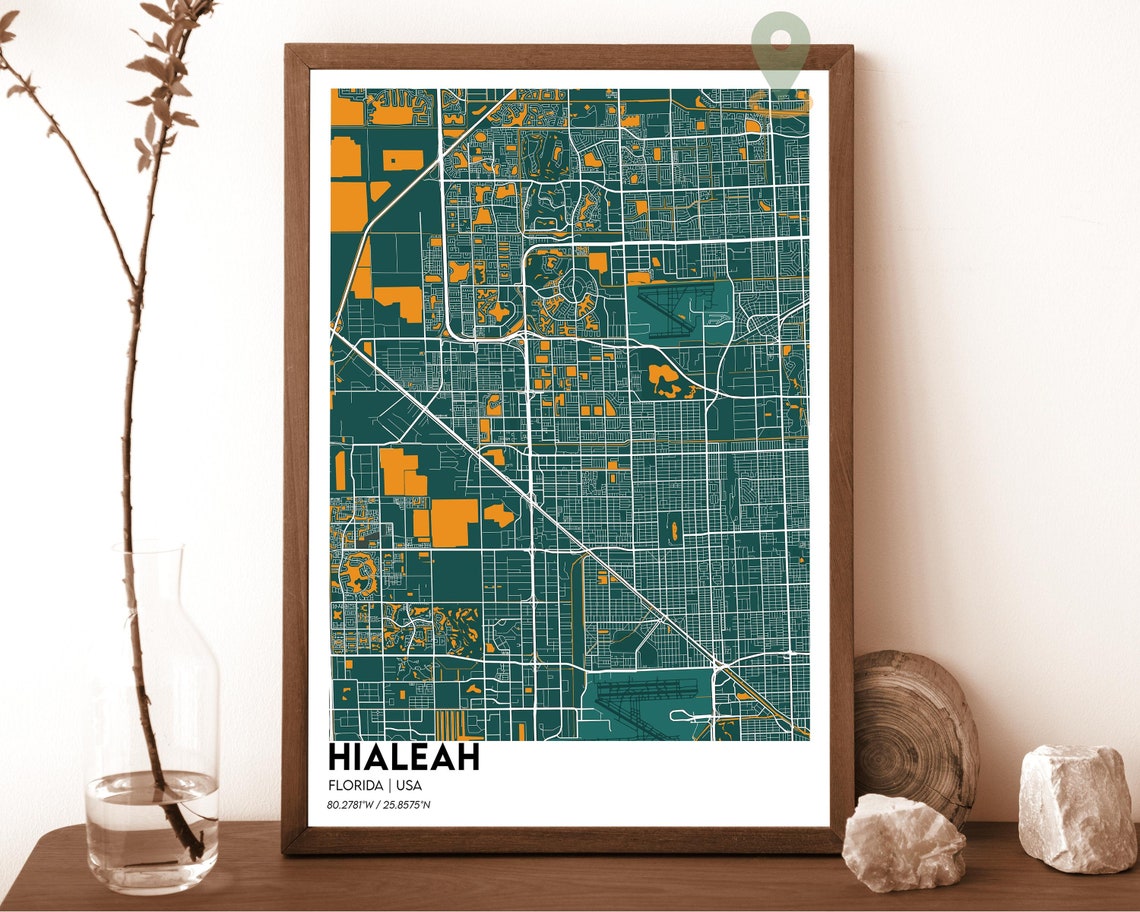 Hialeah Florida Modern City Map Navy Mustard Minimalist Poster - Image 5