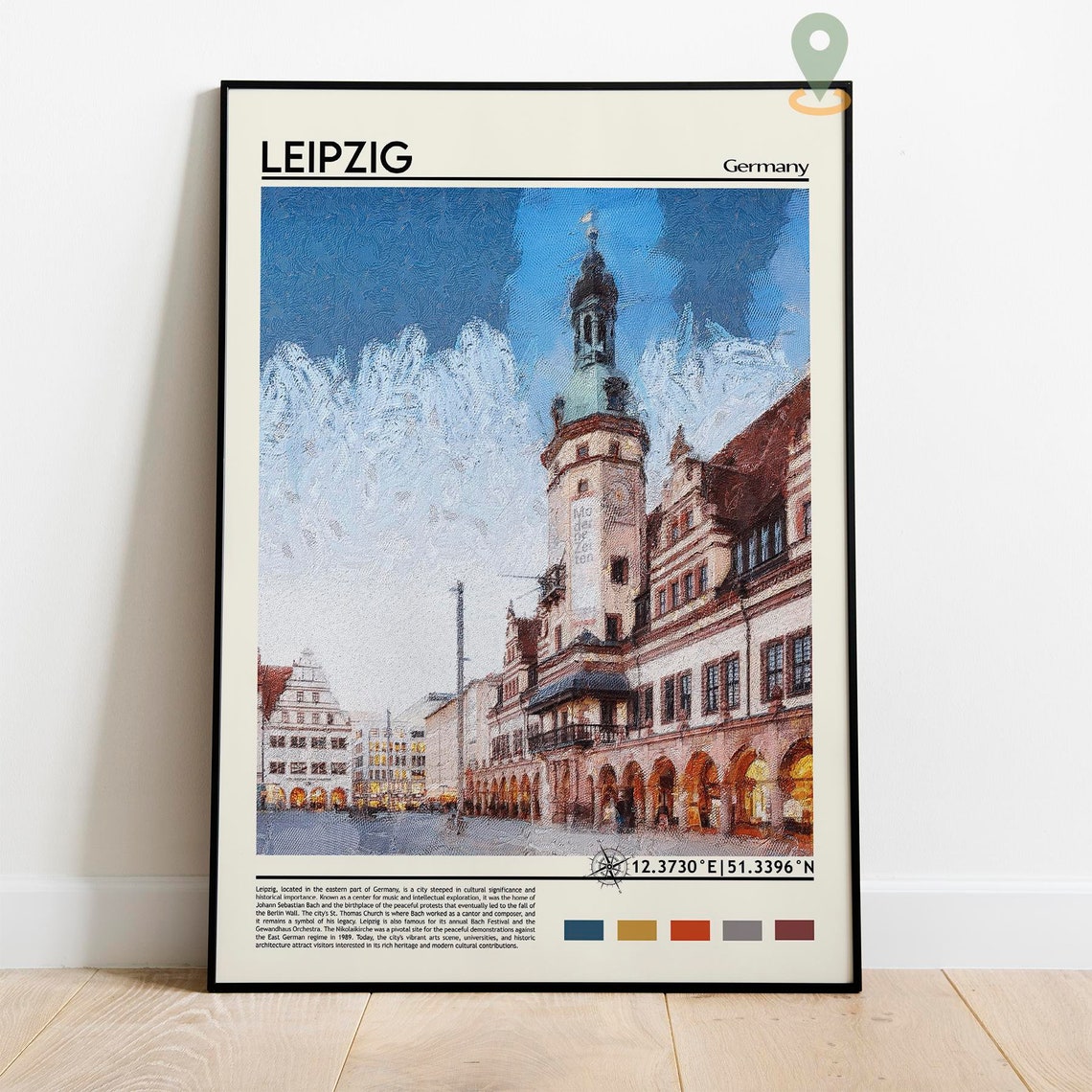 Leipzig Germany Historic Old Town Hall Market Square Painterly Poster - Image 2