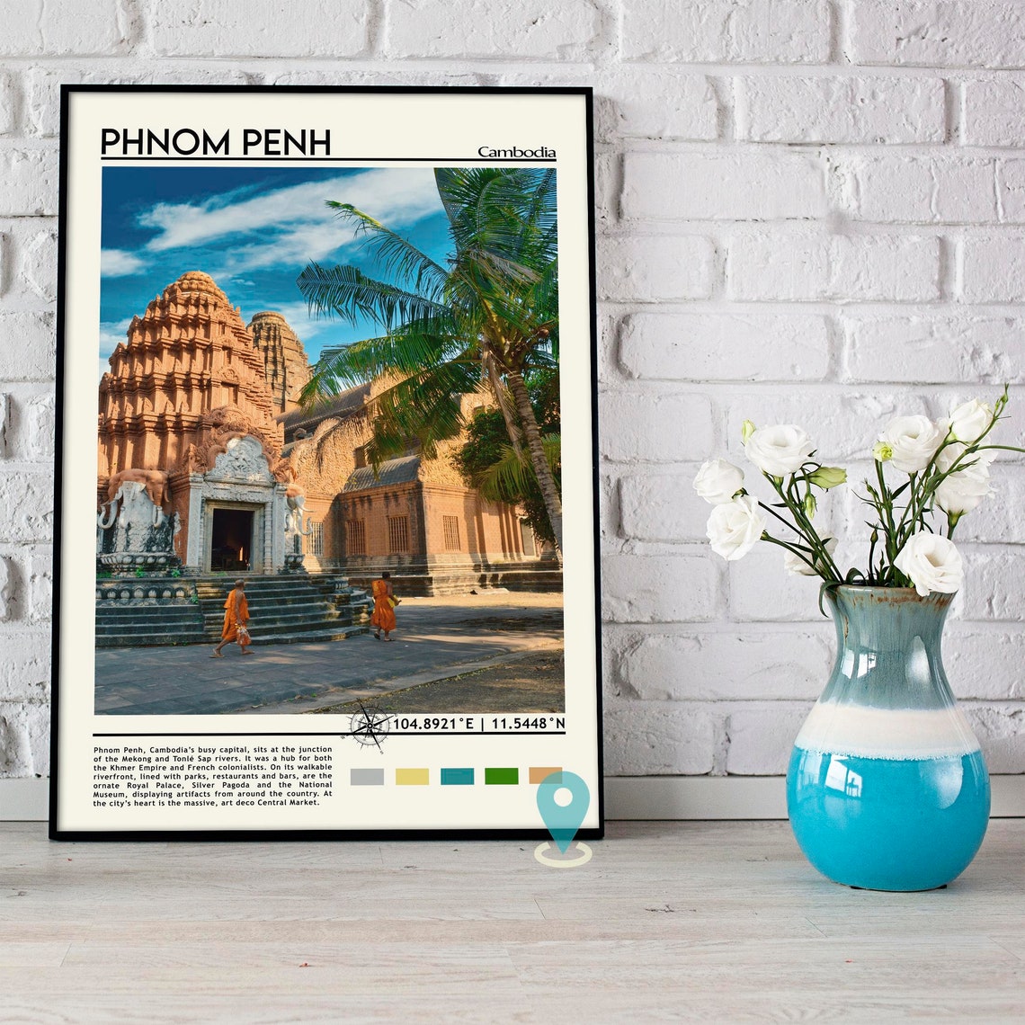 Phnom Penh Cambodia Temple Palm Trees Monks Heritage Travel Poster - Image 5