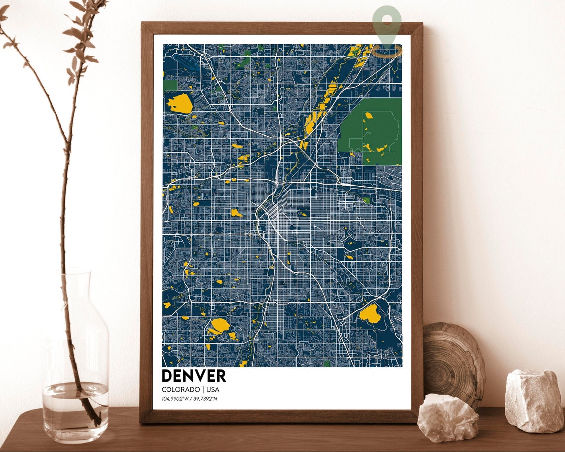 Denver Colorado Teal Orange Modern City Map Street Grid Poster - Image 6