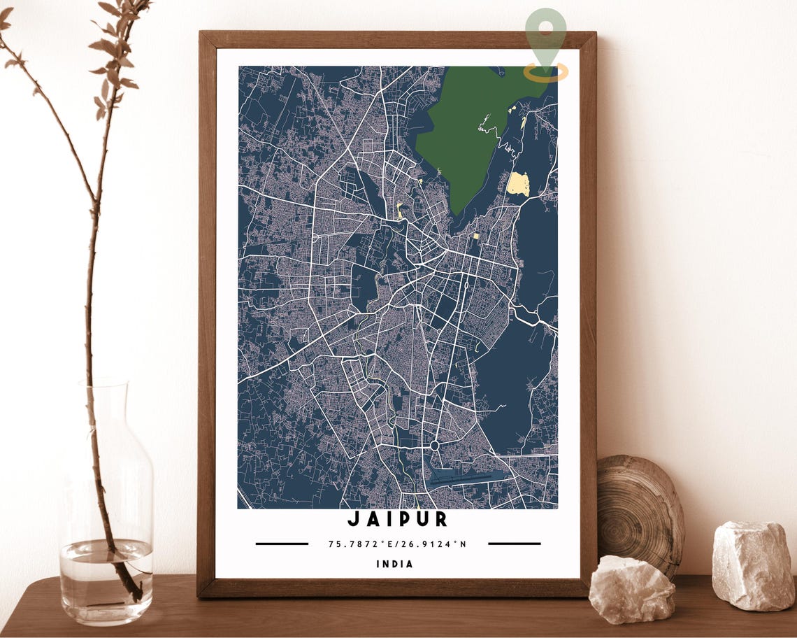 Jaipur India Teal City Street Map Coordinates Travel Decor Poster - Image 2