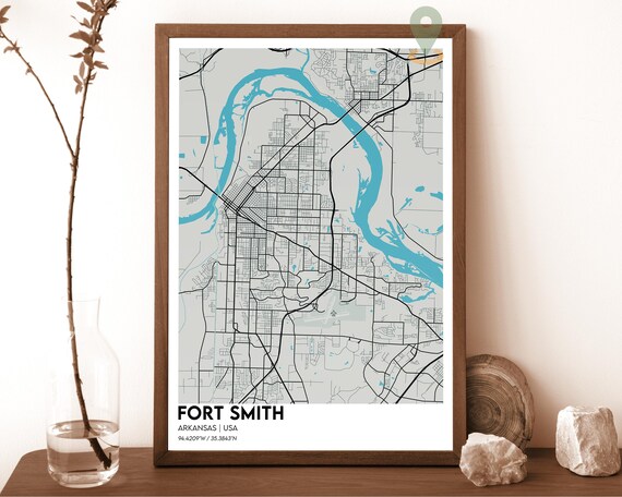 Fort Smith Arkansas USA Minimal Gray Blue River City Map Street Poster
