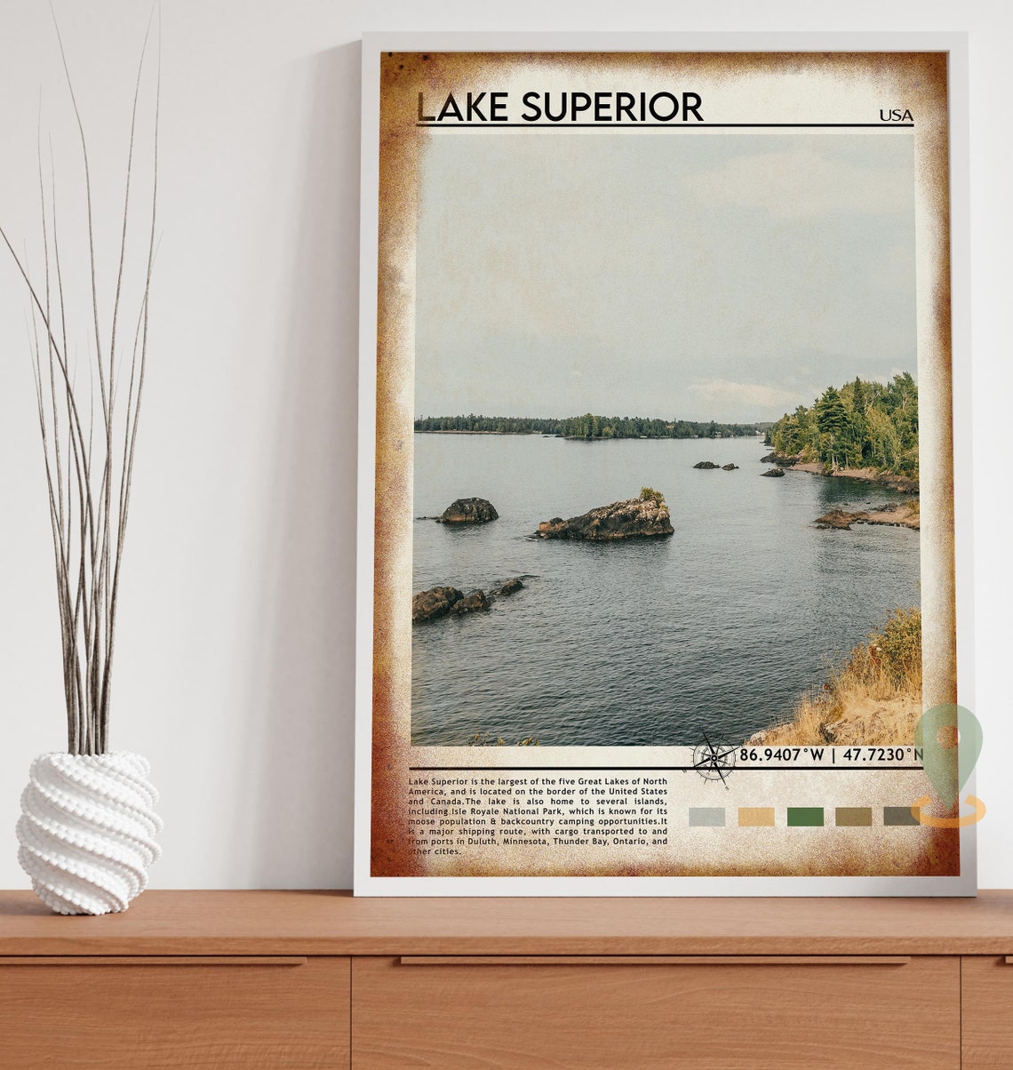 Lake Superior Great Lakes Rocky Shoreline Pine Forest Travel Poster - Image 3