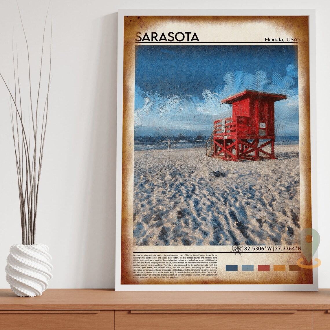Sarasota Florida Red Lifeguard Tower Beach Photo Travel Wall Art - Image 4
