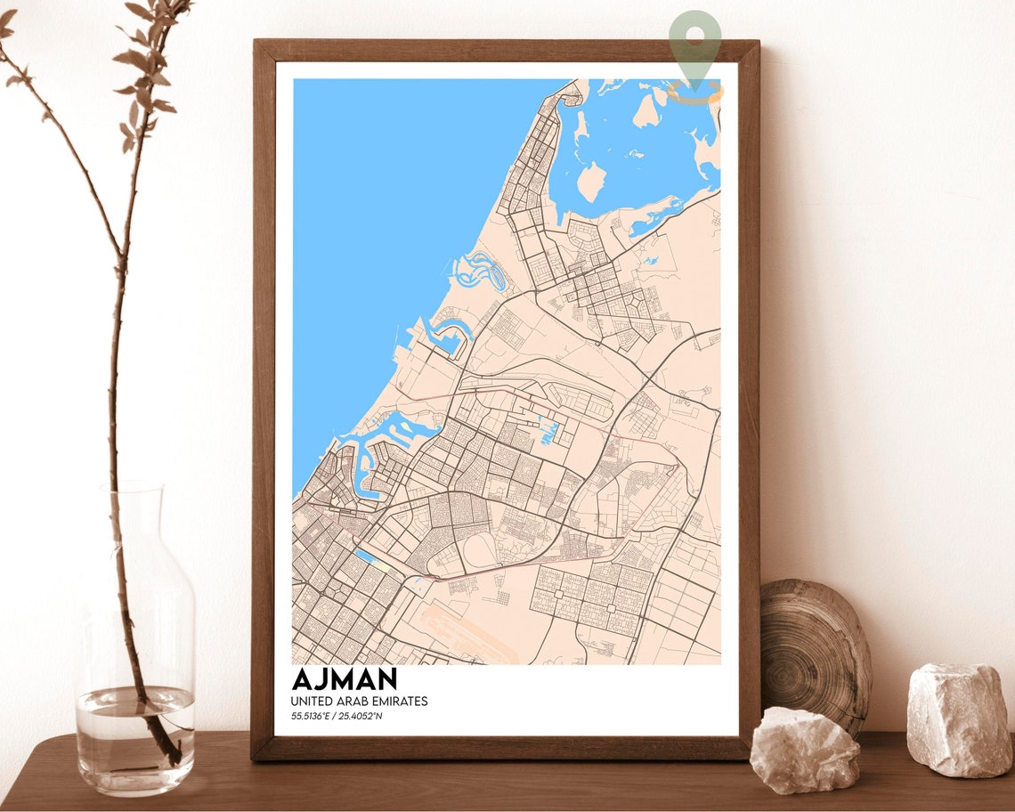 Ajman United Arab Emirates City Map Poster Green Orange Style - Image 5