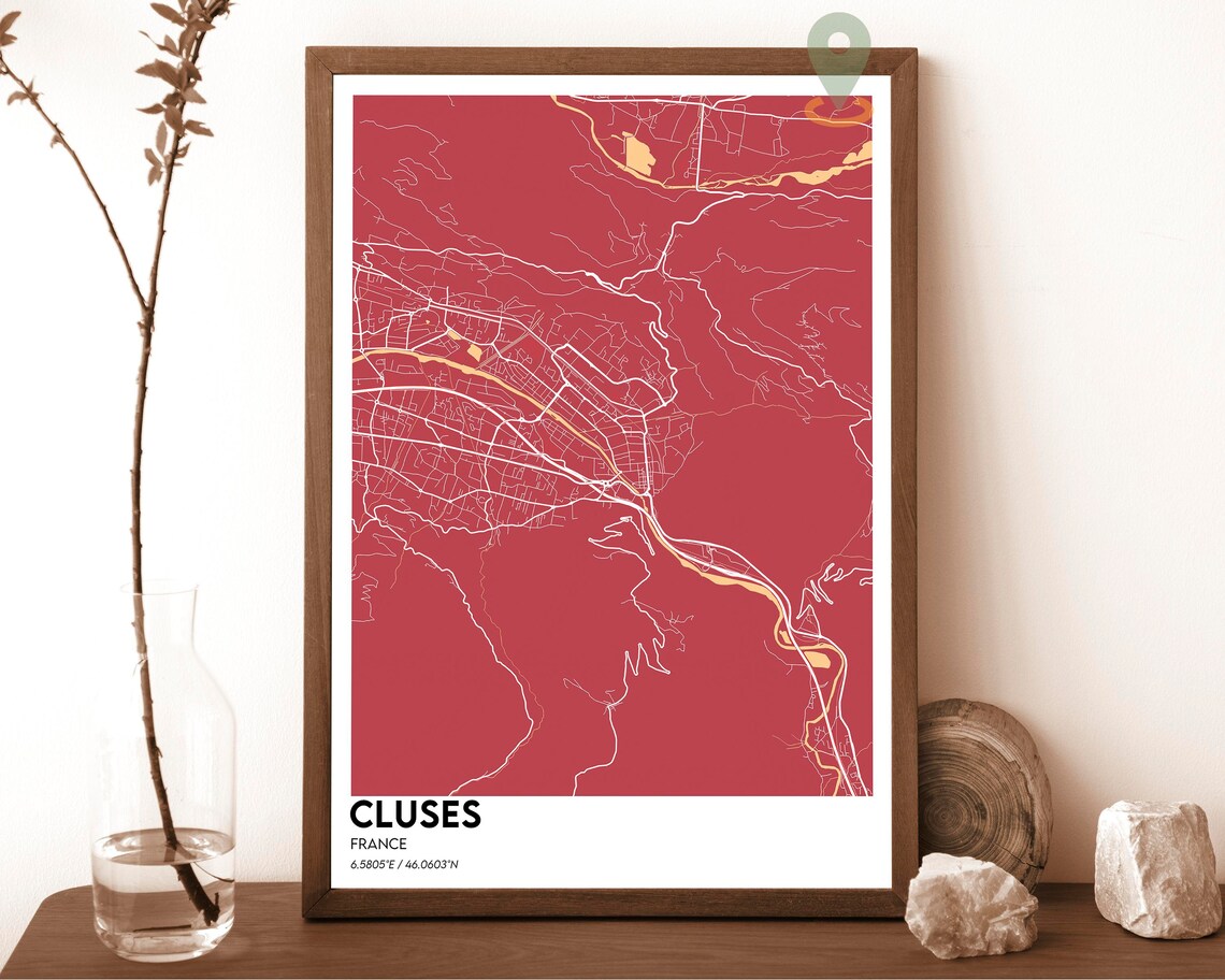 Cluses France City Map Deep Navy Gold Modern Street Wall Art - Image 5