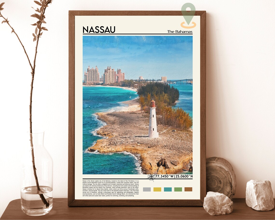 Nassau The Bahamas Lighthouse Tropical Beach Travel Photo Poster