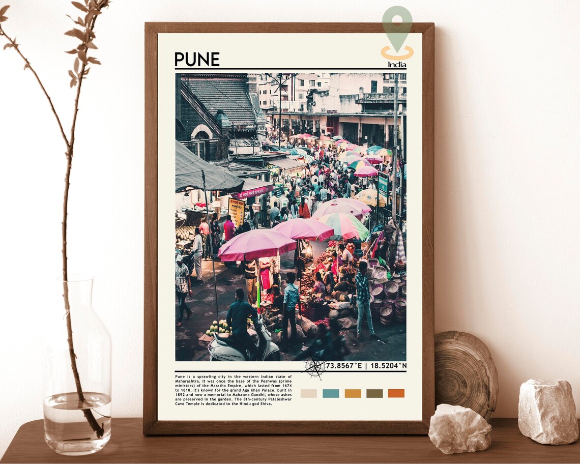 Pune India Bustling Market Street Crowd Colorful Urban Photo Poster