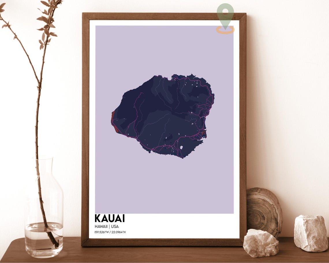 Kauai Map Kauai Map Print Kauai Wall Art Kauai Travel Poster Kauai Poster Kauai Photo Kauai City Map Kauai Hawaii Poster - Image 2