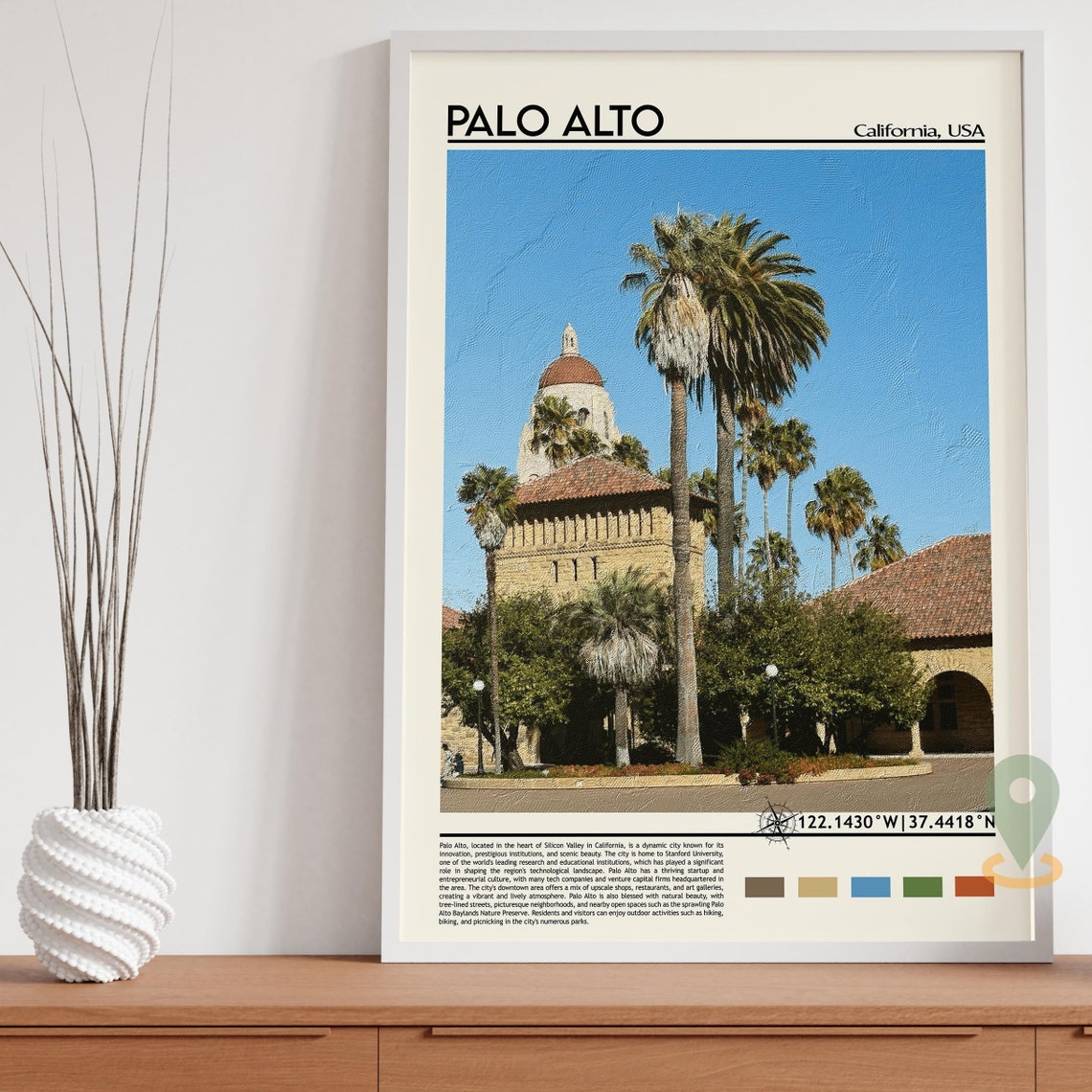 Palo Alto California Hoover Tower Stanford Palm Trees Travel Print - Image 5