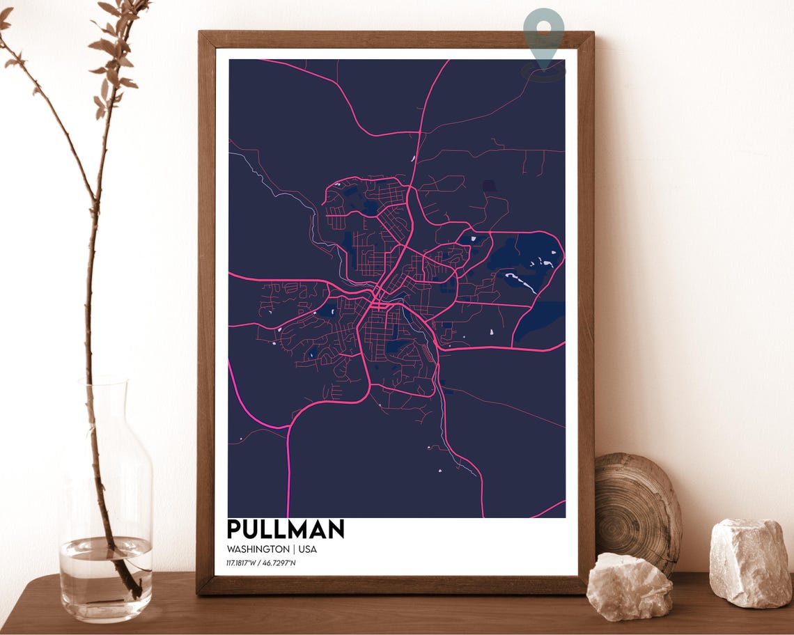 Pullman Washington Navy Blue Minimalist Street Map Home Decor Poster - Image 2