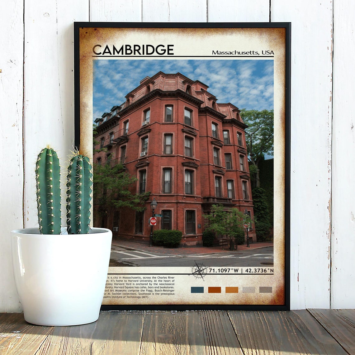 Cambridge Massachusetts Historic Red Brick Building Travel Poster - Image 2