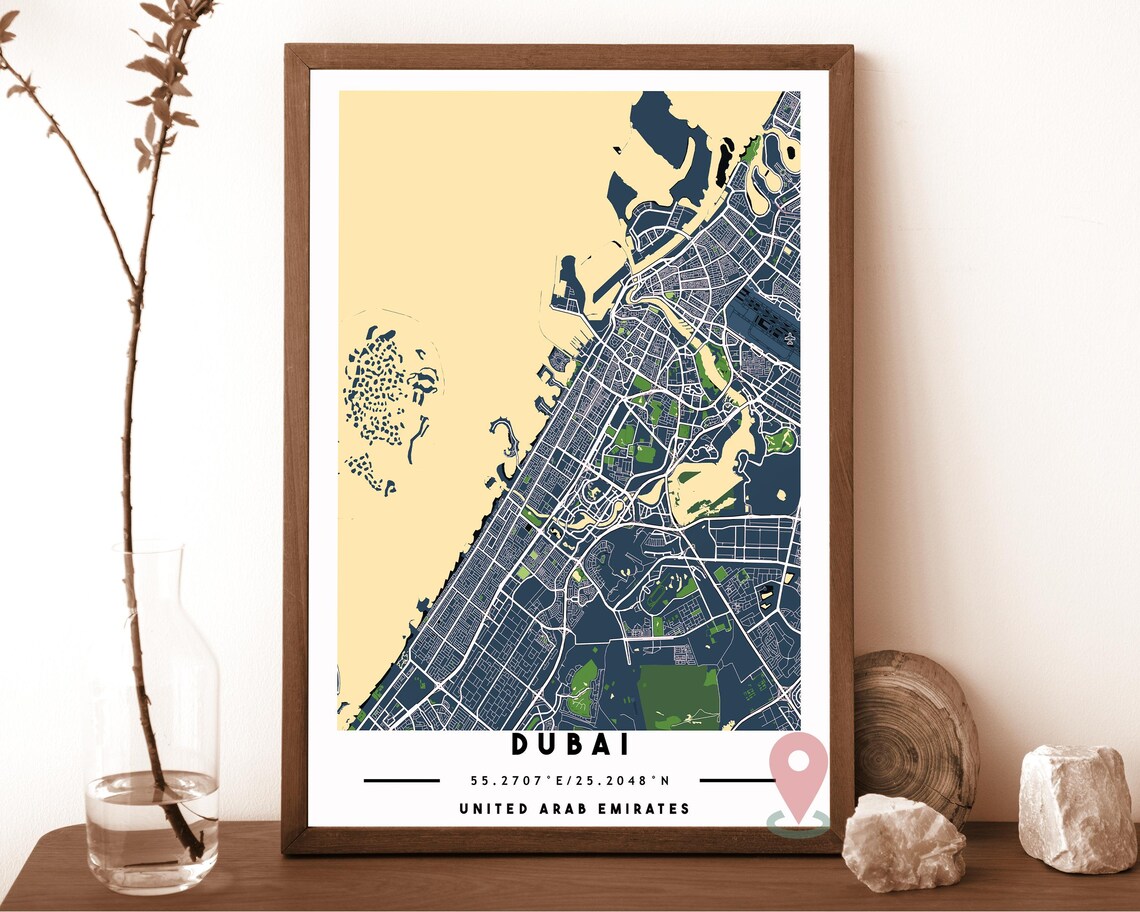 Dubai United Arab Emirates Navy Gold City Map Coordinates Travel Poster - Image 2