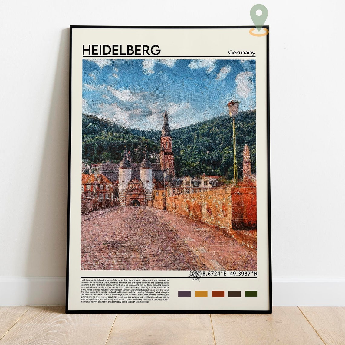 Heidelberg Germany Old Bridge Castle Town Painted Travel Poster - Image 2
