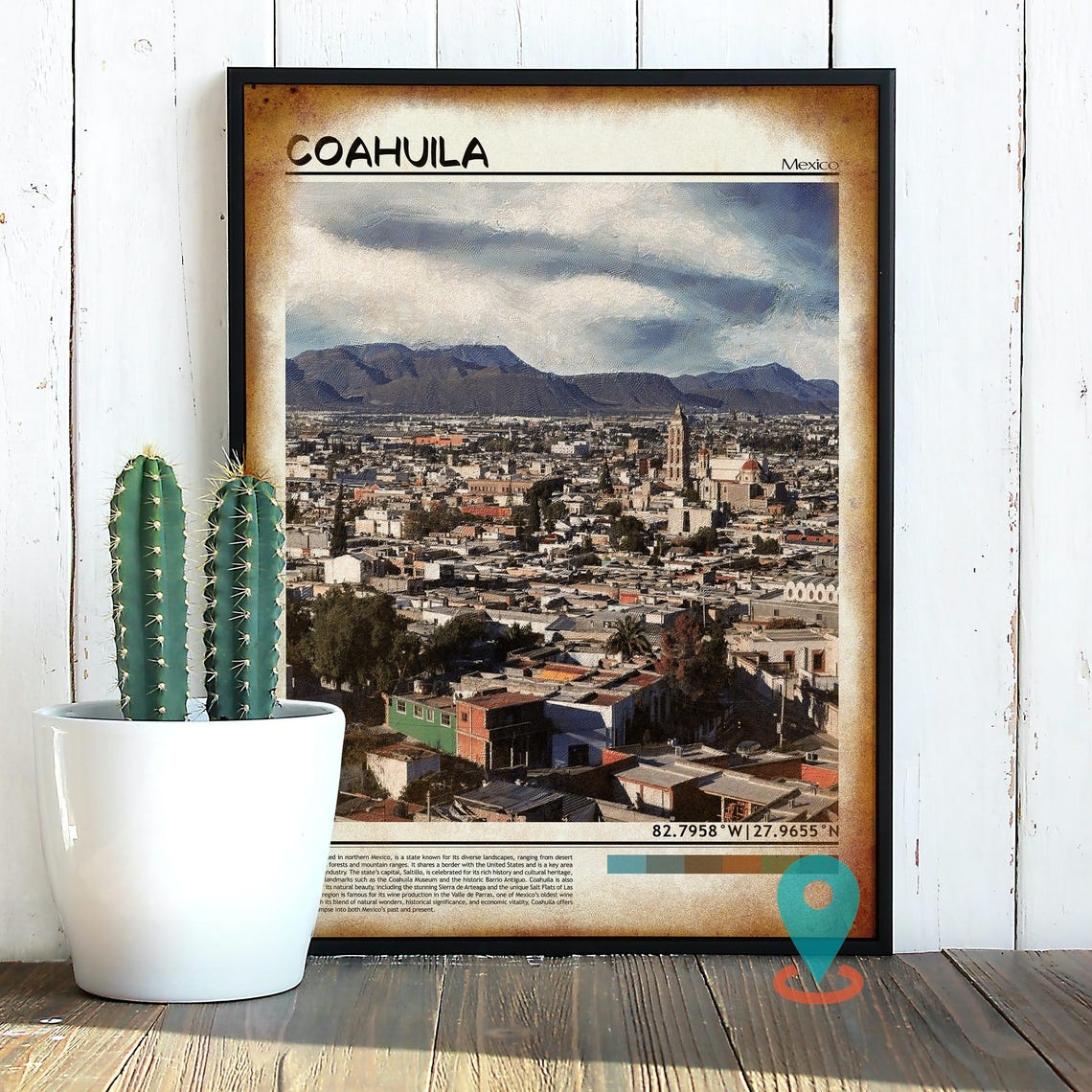 Coahuila Mexico Colonial City Skyline Mountain View Travel Print - Image 2