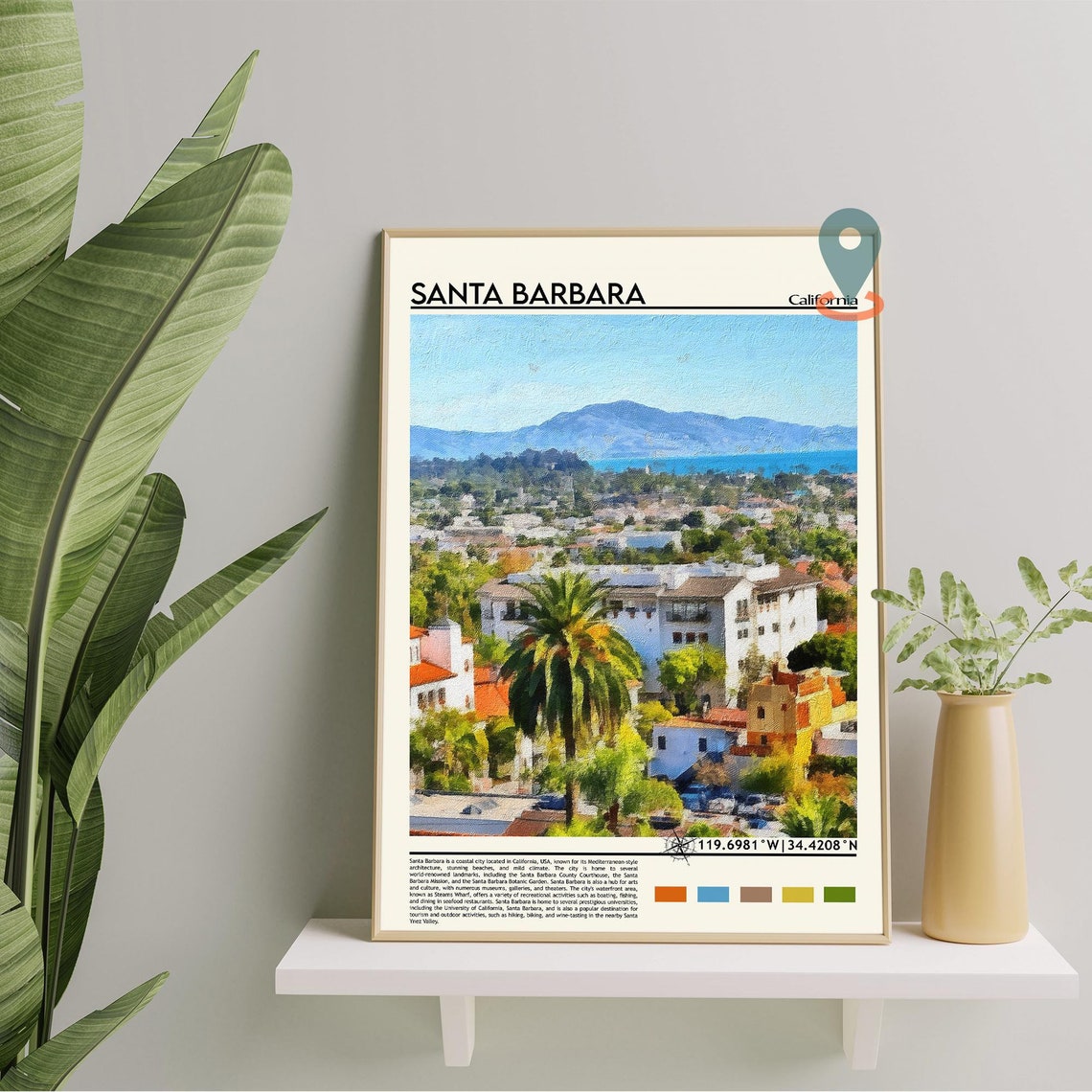 Santa Barbara California Coastline Palm Beach City Travel Poster - Image 2