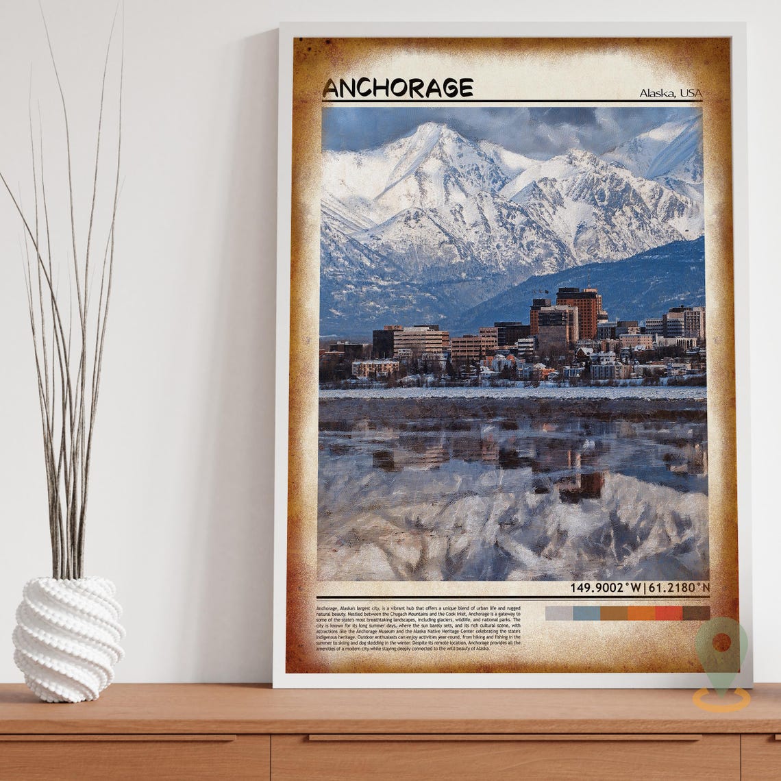 Anchorage Alaska Snowy Mountains Painted City Vintage Travel Poster - Image 5