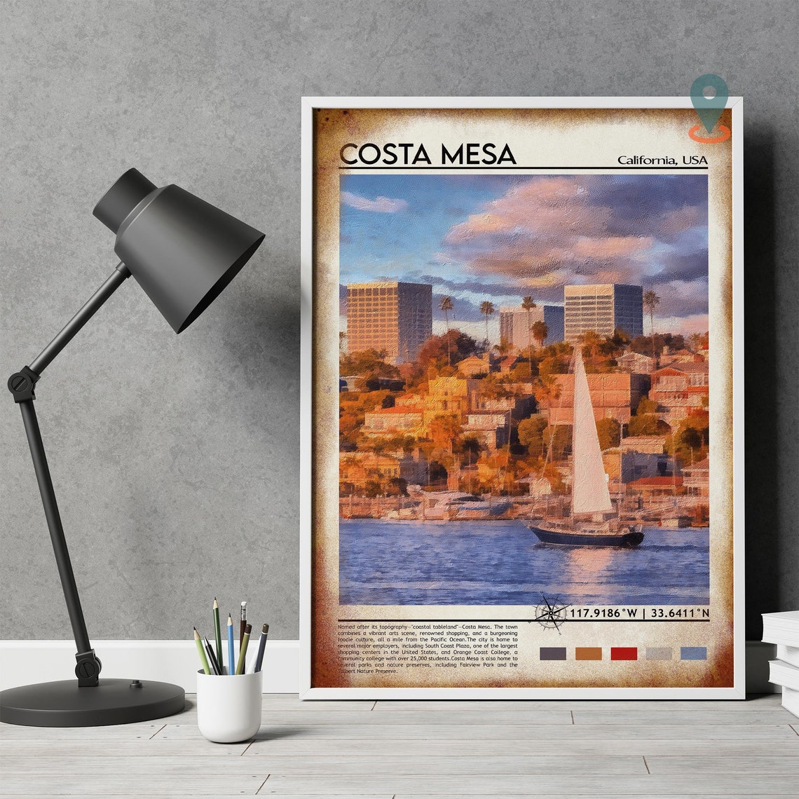 Costa Mesa California Sailboat Harbor Newport Sunset Travel Poster - Image 4