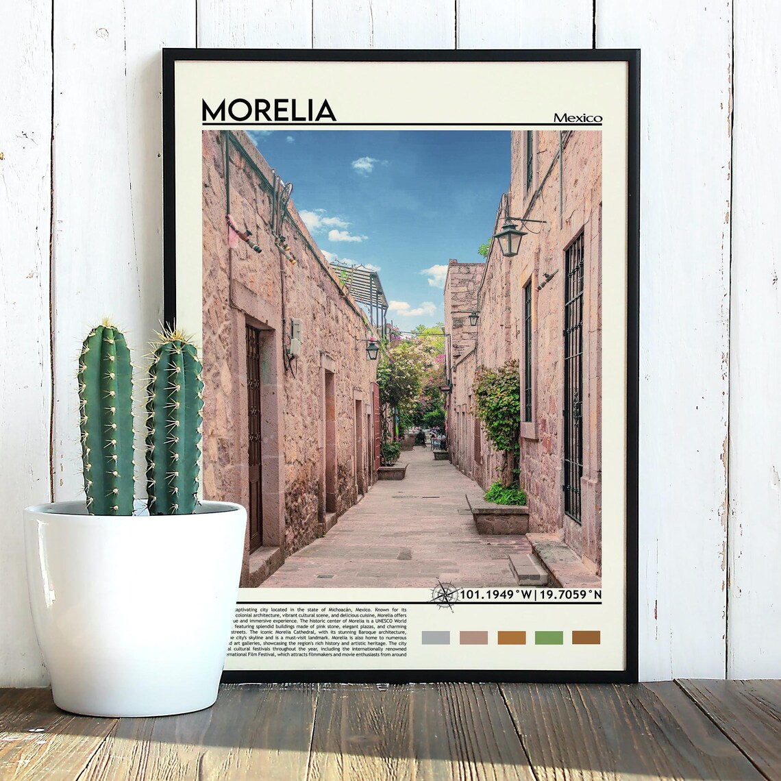 Morelia Mexico Colonial Pink Stone Street Photography Poster Art - Image 5
