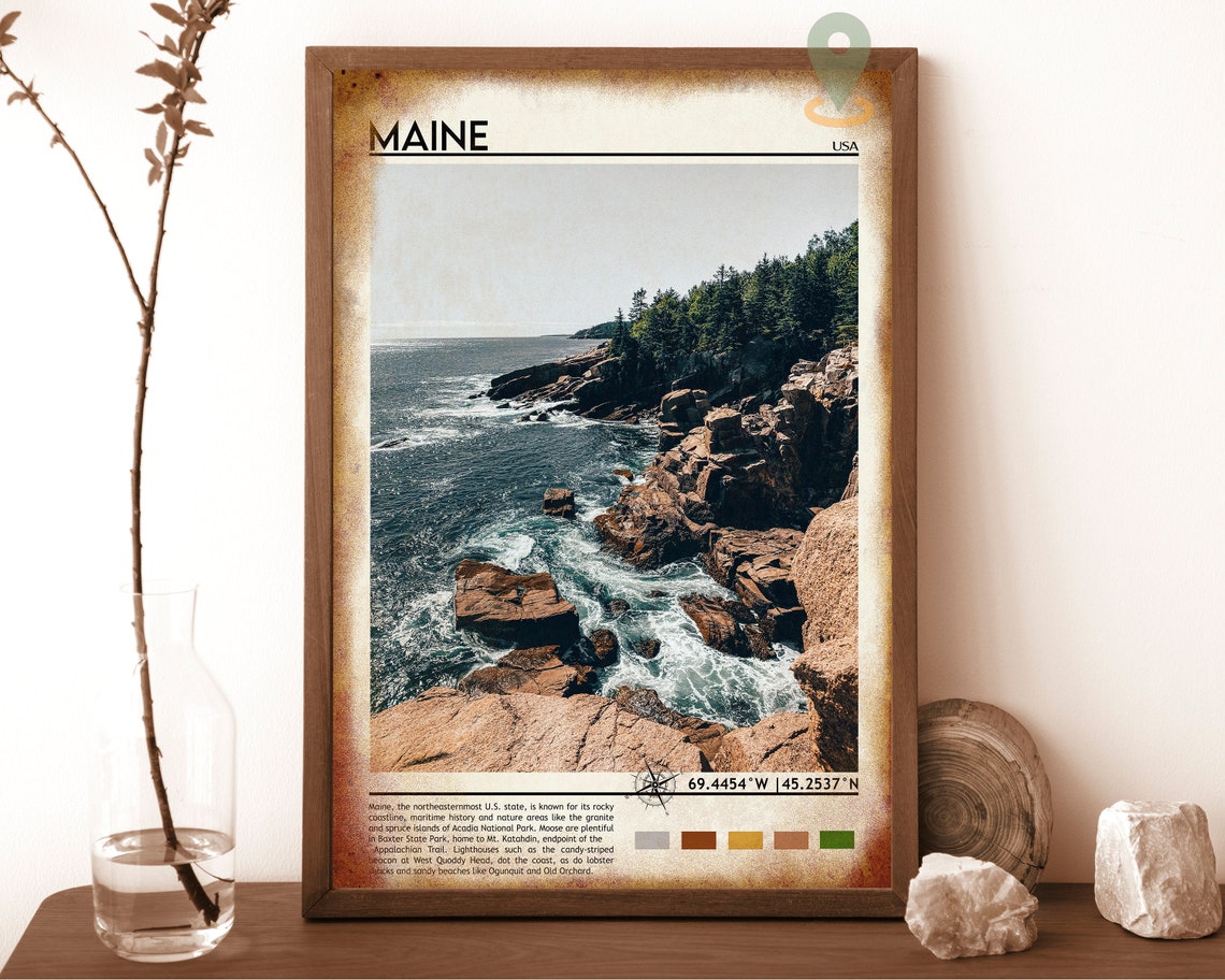 Maine Print Vintage Poster Maine Wall Art Maine Poster Maine Photo Maine Poster Print Maine Wall Decor United States Print Maine Map - Image 6