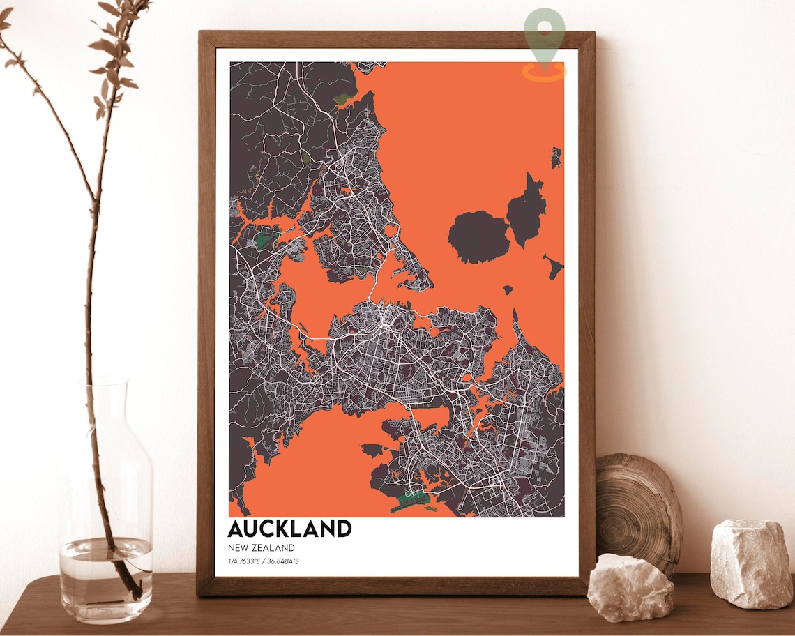 Auckland New Zealand Navy Gold Modern Coastal City Map Poster - Image 6