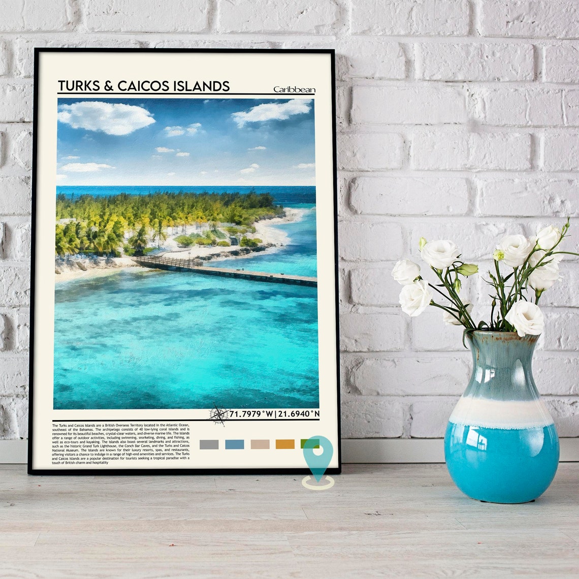 Turks and Caicos Islands Turquoise Aerial Beach Travel Poster - Image 5
