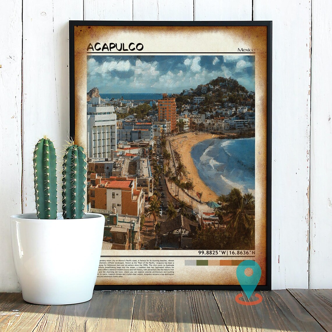 Acapulco Mexico Painted Beach Bay Cityscape Vintage Travel Poster - Image 2