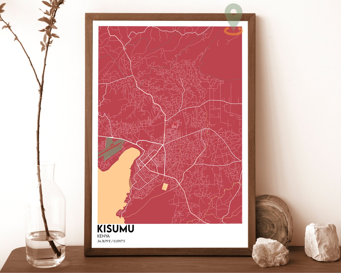 Kisumu Kenya City Street Map Minimalist Black Blue Urban Art Poster - Image 4