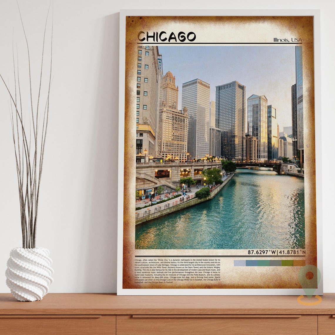 Chicago Illinois River Skyline Downtown Sunset Travel Poster - Image 3