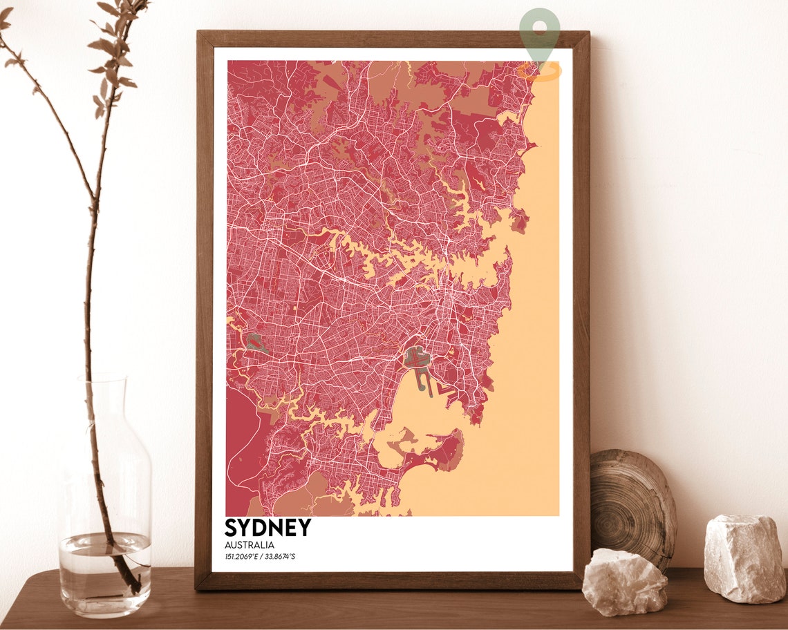 Sydney Australia Teal Street Map With Harbor Inlet Modern Art Poster - Image 3