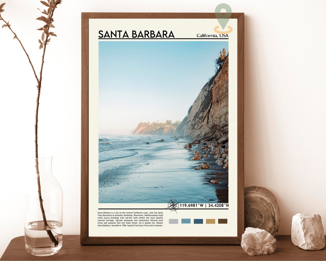 Santa Barbara California Beach Cliffs Travel Photo Poster Home Decor