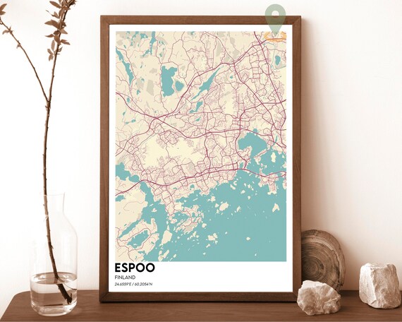 Espoo Finland Pastel Coastal City Street Map Nordic Design Poster