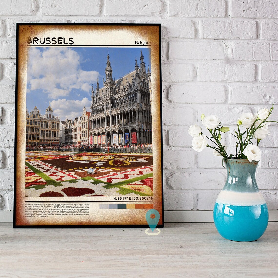 Brussels Belgium Grand Place Flower Carpet Square Photo Poster - Image 5