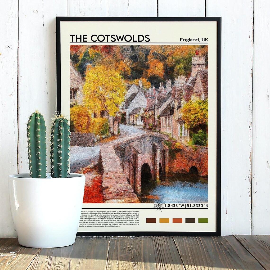 The Cotswolds England Autumn Village Stone Bridge Travel Poster - Image 3