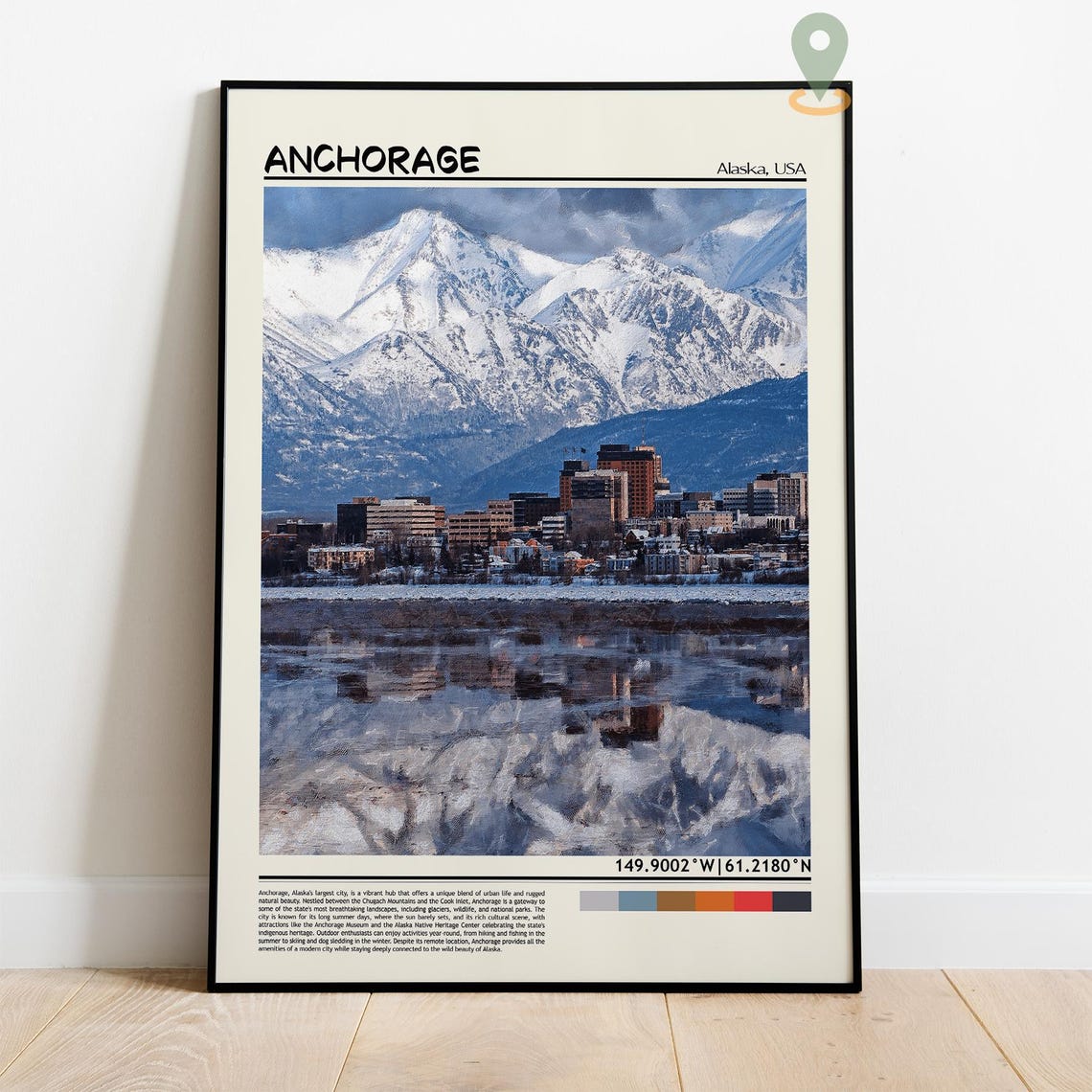 Anchorage Alaska Snowy Mountains Painted City Vintage Travel Poster - Image 4