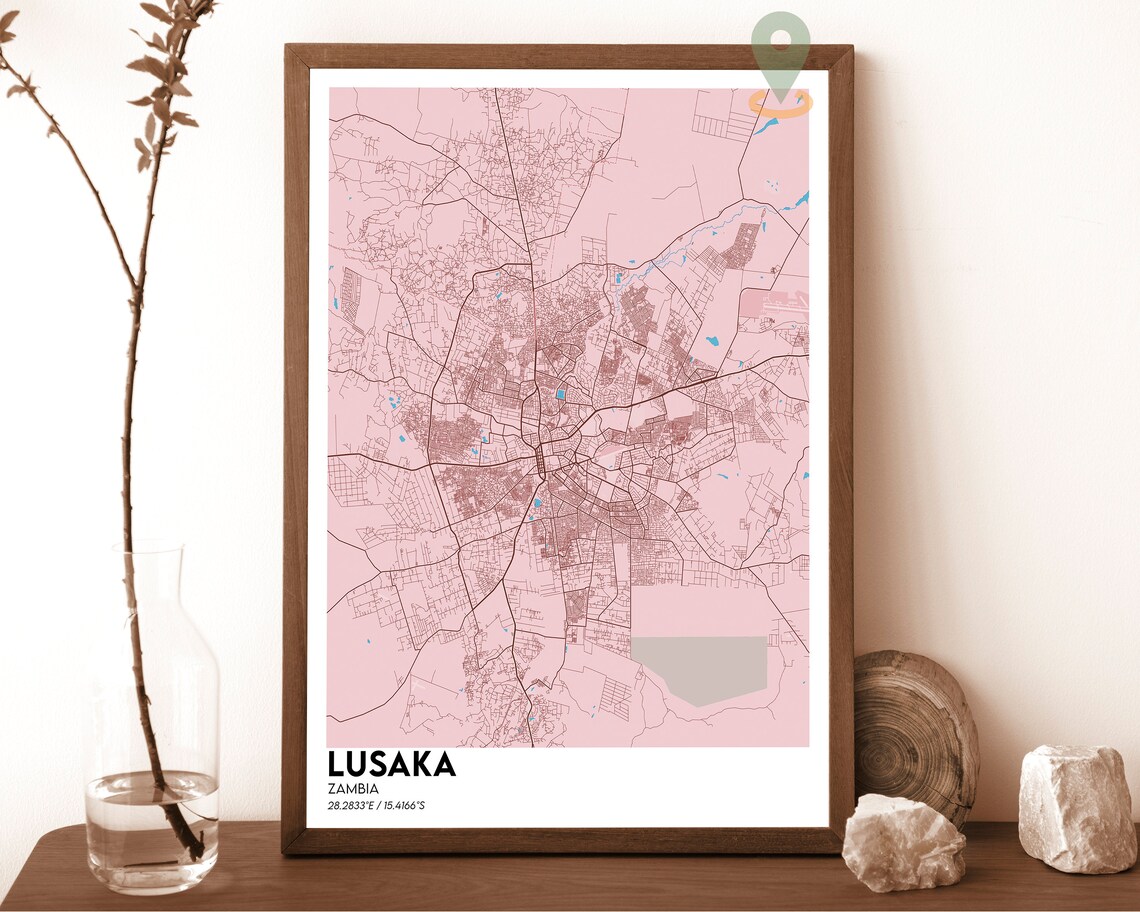 Lusaka Zambia Magenta Night Street Map Modern City Art Poster - Image 4