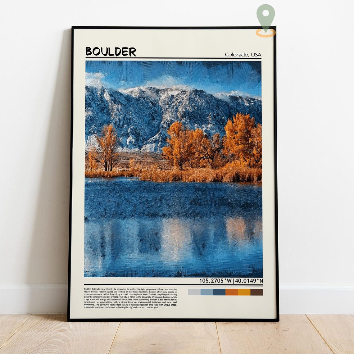 Boulder Colorado Snowy Mountain Lake Autumn Reflection Poster - Image 4