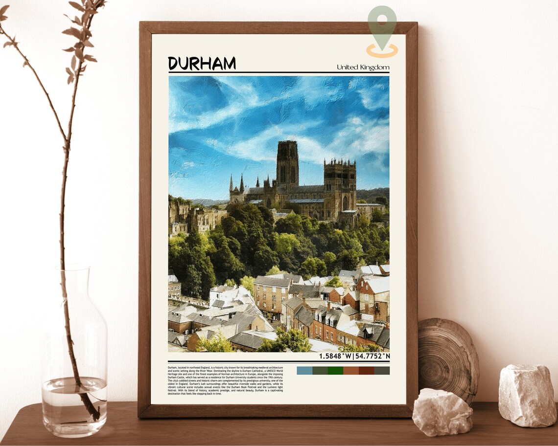 Durham United Kingdom Cathedral Skyline Oil Painting Travel Poster