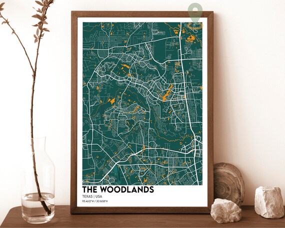 The Woodlands Texas Emerald Street Map Modern Art Decor Poster